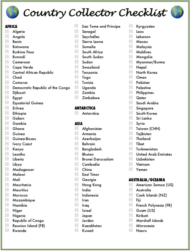 Find The Pearls Travel_Country Collector Checklist