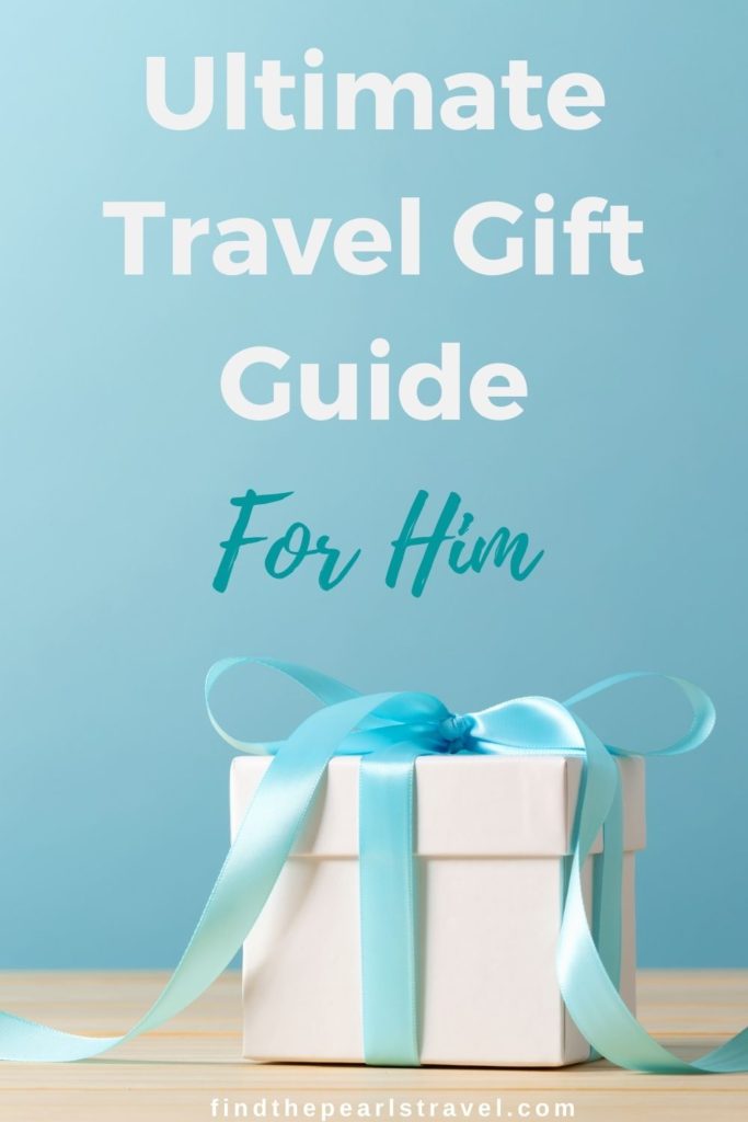 Wrapped Gift with text about Ultimate Travel Gift Guide for Him